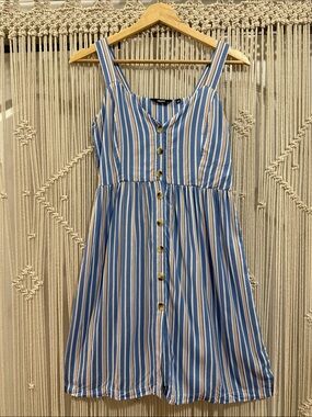 Nuon Blue Striped Button-Front Mini Dress